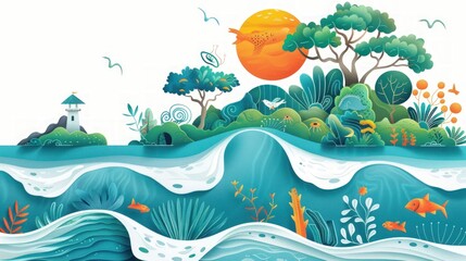 Ocean Paradise: A Vibrant Underwater and Island Scene