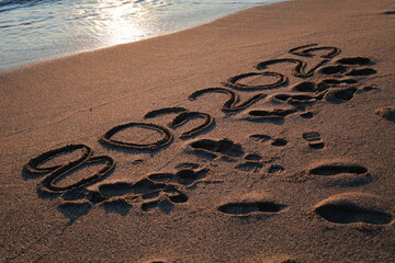 Beach sand writing. High quality photo