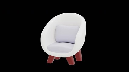 3D Animation of Modern White Lounge Chair | Alpha Channel