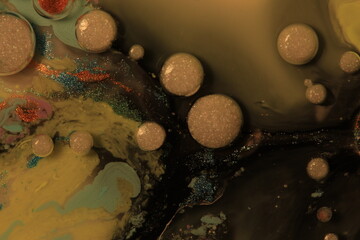 Liquid art with Ink, Paint, Mica Powder, Milk and Oils