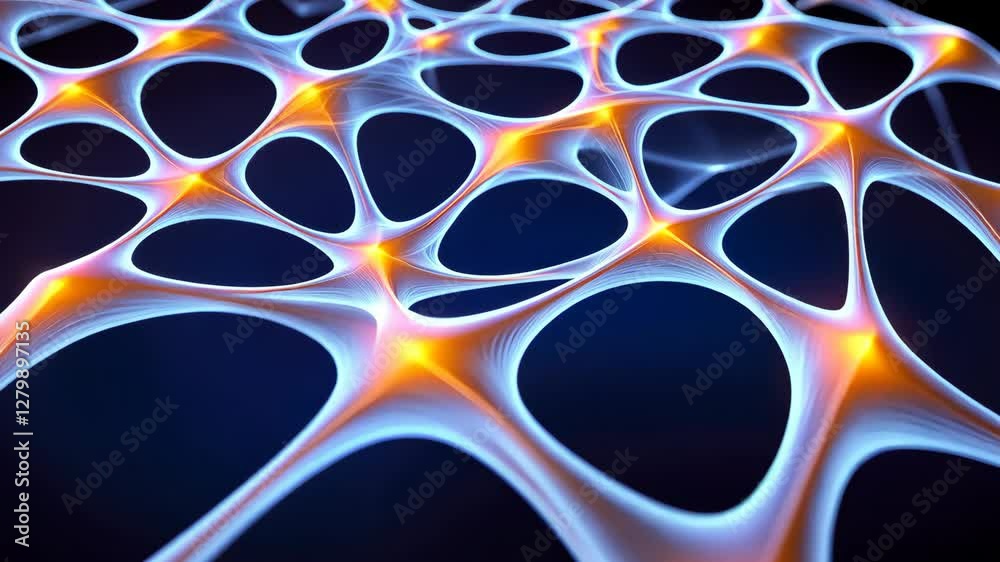 Poster futuristic abstract network of glowing interconnected nodes and lines creates mesmerizing pattern wi