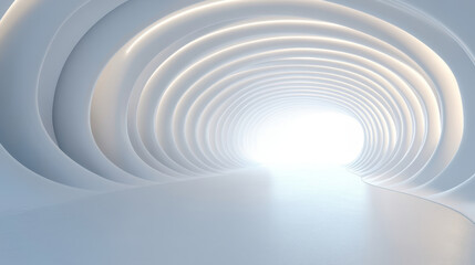 Obraz premium futuristic tunnel with smooth, curved walls and soft lighting creates serene atmosphere. bright light at end invites exploration and evokes sense of wonder