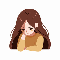 An emotional illustration of a sad woman sitting alone, conveying feelings of sorrow and loneliness. Perfect for mental health awareness campaigns, heartbreak-related content.