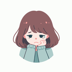 An emotional illustration of a sad woman sitting alone, conveying feelings of sorrow and loneliness. Perfect for mental health awareness campaigns, heartbreak-related content.