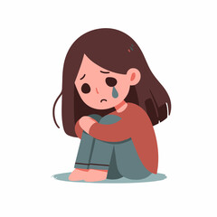 An emotional illustration of a sad woman sitting alone, conveying feelings of sorrow and loneliness. Perfect for mental health awareness campaigns, heartbreak-related content.