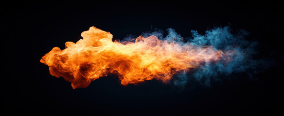 Flame texture with vibrant orange and blue flames creating dynamic visual effect. contrasting colors evoke sense of energy and movement in air