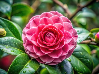 Japanese Camellia japonica: Intricate documentary photography captures the beauty of winter's tea plant blossoms.