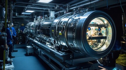Fototapeta premium Industrial machinery in a laboratory setting. Possible use Science stock photo