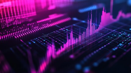 Abstract digital data visualization with vibrant pink and blue graph lines on a dark background