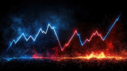 Obraz premium A minimalist dark-themed banner featuring a shattered economic graph, illuminated with cyber blue and red accents
