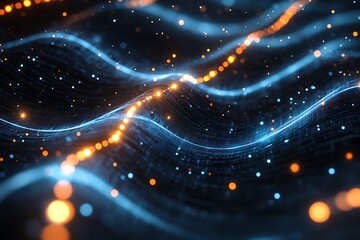 Abstract glowing waves, particles, dark