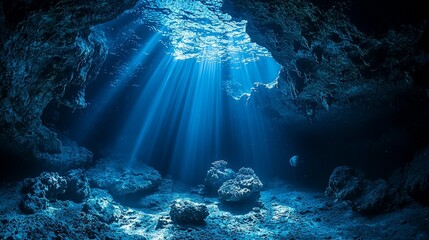 Underwater Cave: Sunbeams & Reef