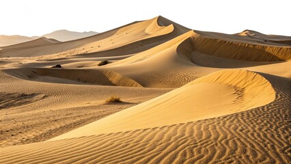 A desert with sand dunes and a hill