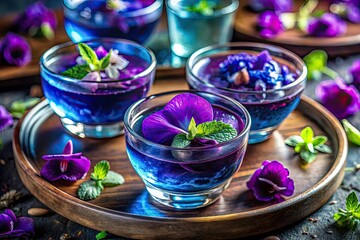 Stunning food photography showcases delicious butterfly pea flower recipes, inspiring culinary creativity.