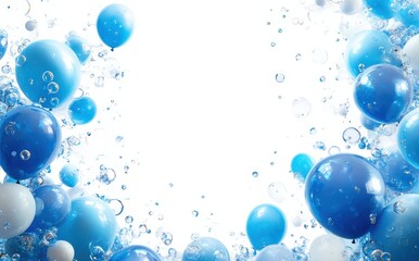Colorful Blue and White Bubbles and Spheres Floating in Air with Light Background for Creative Design and Abstract Art Projects