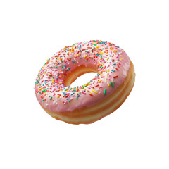 Pink Frosted Donut with Colorful Sprinkles on a White Background