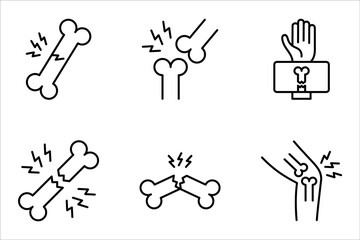 broken bone icon set, Fractured human bone. Crack or break. vector illustration on white background