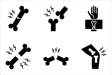 broken bone icon set, Fractured human bone. Crack or break. vector illustration on white background