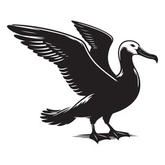 Albatross Bird Silhouette Vector Illustration, Solid White Background.