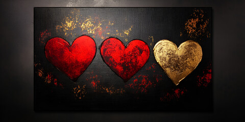 Abstract Heart Painting with Red and Gold Accents