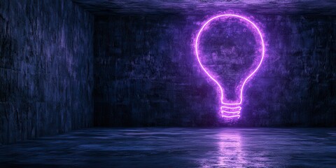 Glowing Purple Neon Lightbulb On Dark Textured Wall