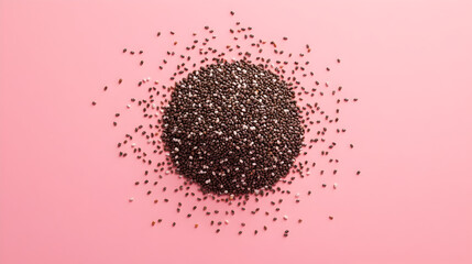 arranged composition of chia seeds in a circular pattern on a pastel background 