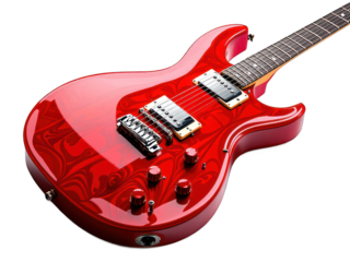 a red guitar isolated on white background