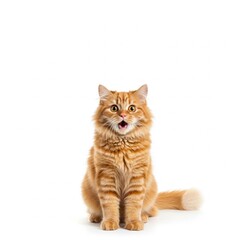 A cat looks ahead in surprise. Minimalist background.