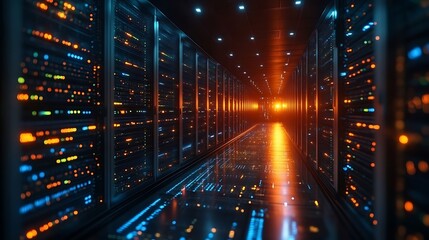 Server Rack Corridor - Data Center Interior - Tech Background - Digital Futuristic