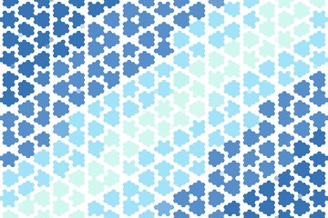 Blue mint hexagonal floral geometric pattern with pixelated abstract design. Digital art concept