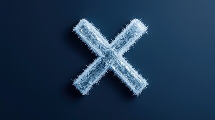 A levitating three dimensional X mark icon made of delicate frost and ice suspended against a dark moody background  The icy symbol appears to float effortlessly creating a captivating