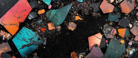 Abstract composition featuring geometric shapes with soft gradients and contrasting colors on a textured background