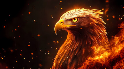 Majestic Fiery Phoenix on Black Background