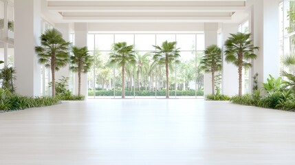 Fototapeta premium Luxurious lobby with palm trees, tropical view