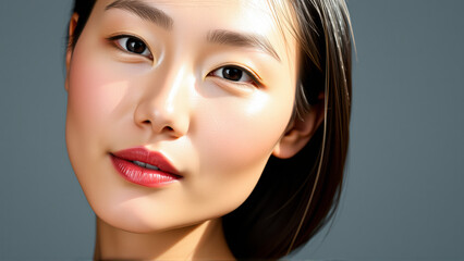 Fototapeta premium Portrait of beautiful asian woman on isolated grey background