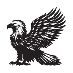 Bald Eagle Bird Silhouette Vector Illustration, Solid White Background.