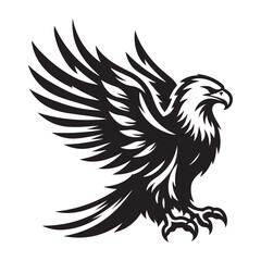 Bald Eagle Bird Silhouette Vector Illustration, Solid White Background.