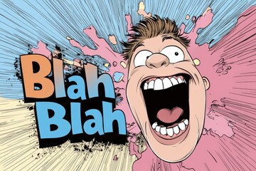 Comic text: blah blah blah, playful chatter, exaggerated talk, humorous exchange, silly remarks, amusing words, casual conversation, funny banter, comic dialogue, lighthearted speech talk.