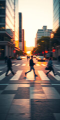 Obraz premium A lot of people walk along the pedestrian crossing during rush hour