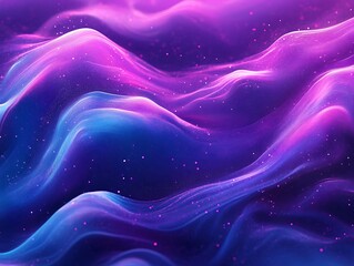 Obraz premium Abstract purple blue waves, glowing particles, cosmic background, digital art