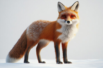 Obraz premium Fox standing on a white background. Animal side portrait.