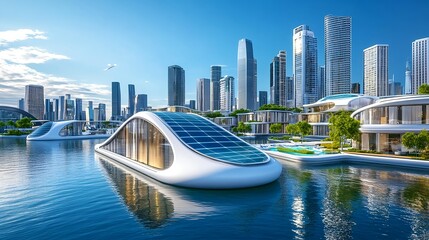 Fototapeta premium Futuristic Eco-Friendly Floating Homes - Sustainable Architecture