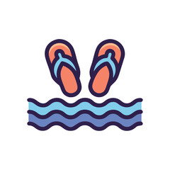 Flip flops floating on ocean waves icon