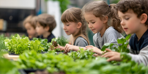 Children Learning Gardening and Sustainability in Outdoor Classroom