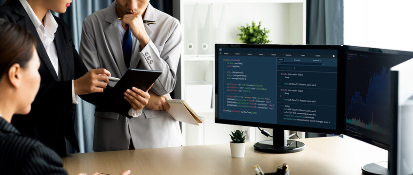 Software development programming on computer screen for brisk application and program coding