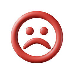 Fototapeta premium 3D Very sad face emoji with a deeply downward curved mouth and red color expression