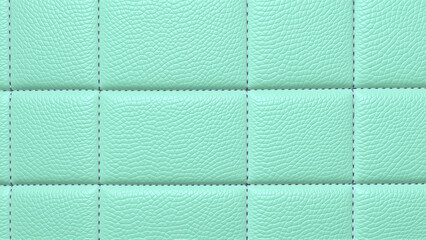 Fototapeta premium The surface texture of artificial leather in mint color, stitched in the form of rhombuses, squares, rectangles. Quilted eco-leather.