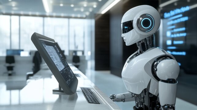 Robotic receptionist in modern office
