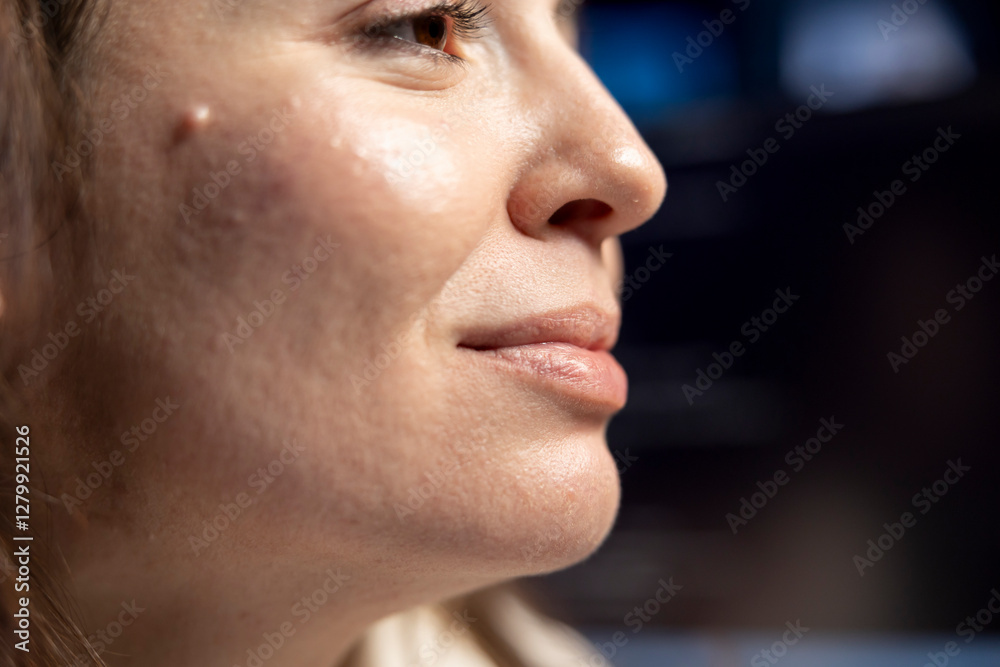 Poster close up of happy woman doing software quality assurance celebrating after reading source code and f