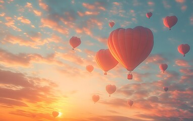 Obraz premium Heart-shaped hot air balloons at sunset